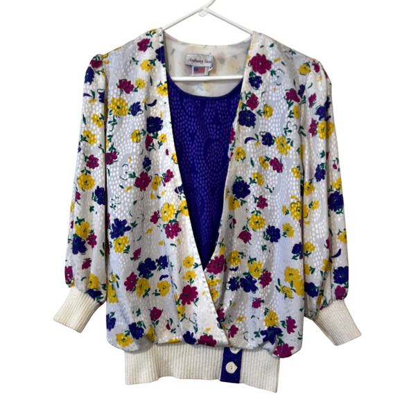 Vintage Anthony Sicari Floral Jacquard Top And Skirt 2 Piece Matching Set Sz 10 - Picture 4 of 12